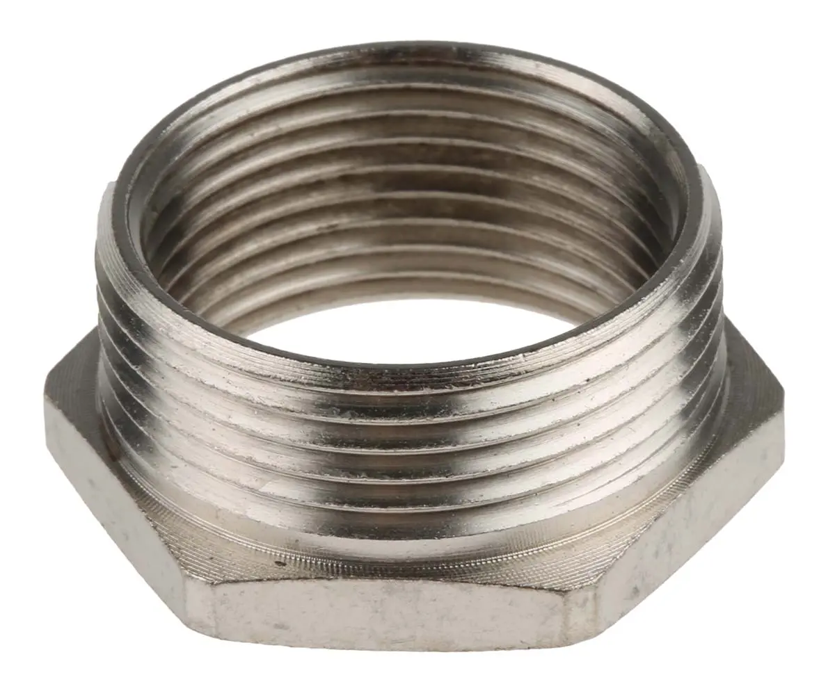 Produktfoto 1 von RS PRO B/PG21-M25/TC Messing Kabelrohr Befestigung Kabelrohr PG21 to M25 21 mm Nickel-Finish