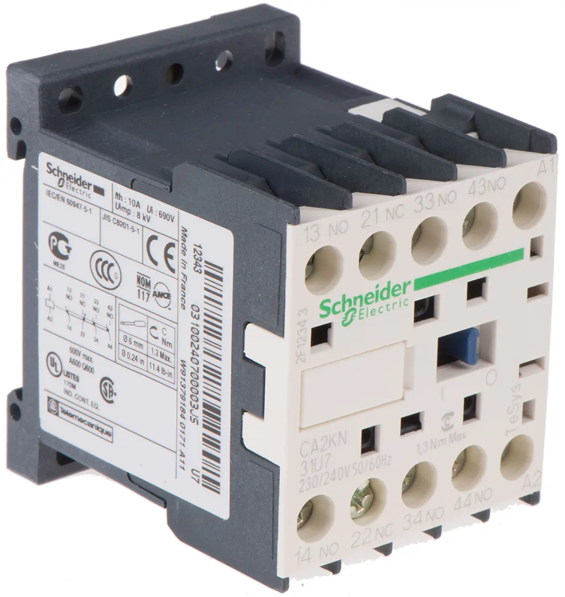 Produktfoto 1 von Schneider Electric CA2KN Schütz 230/240 V ac-Spule, 4-polig, 690V ac / 10 A 240 V 3 Schließer, 1 Öffner Steuerrelais