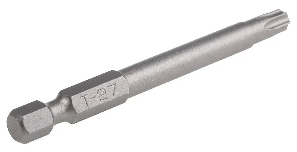 Produktfoto 1 von RS PRO 6.35 mm T27 Schraubbit, Sechskant, aus CrMo-Stahl, 1-teilig, 70 mm
