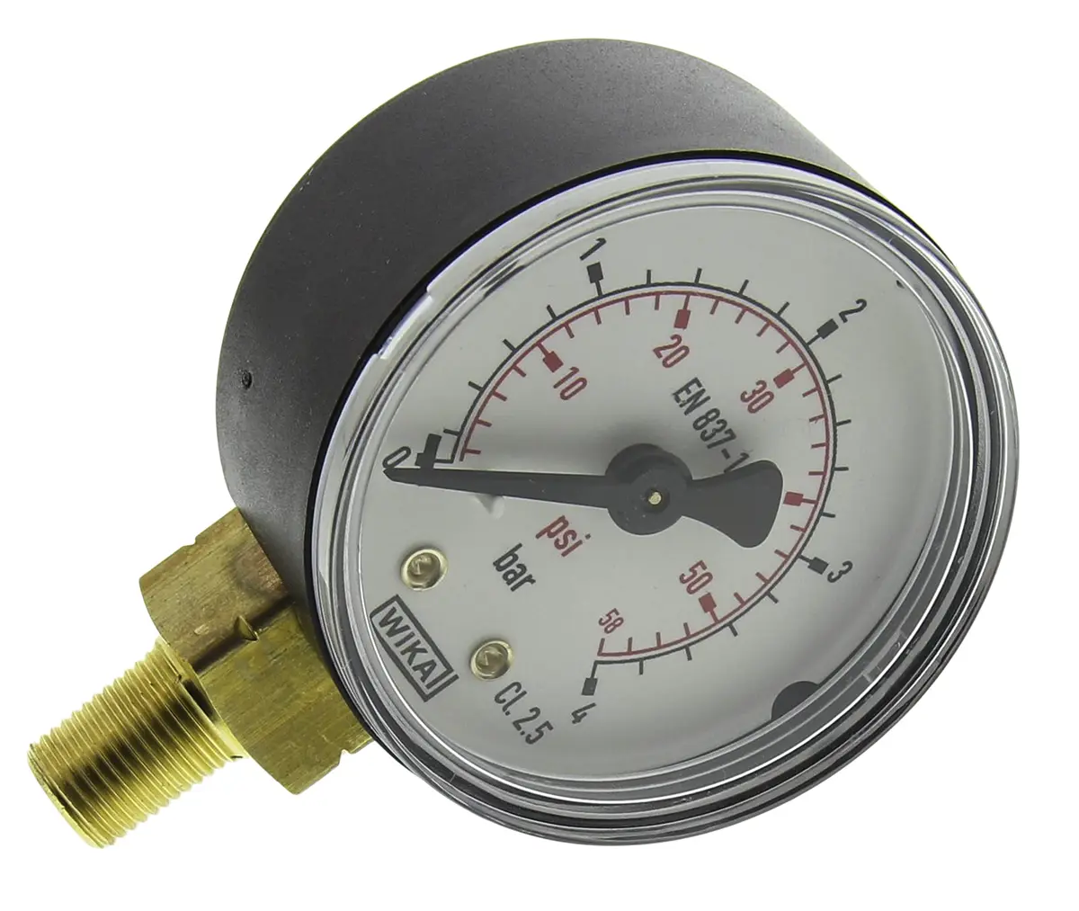 Produktfoto 1 von WIKA 111.10 Druckmessgerät Prozessanschluss unten Analog 0bar → 4bar ± 2.5%, Ø 50mm