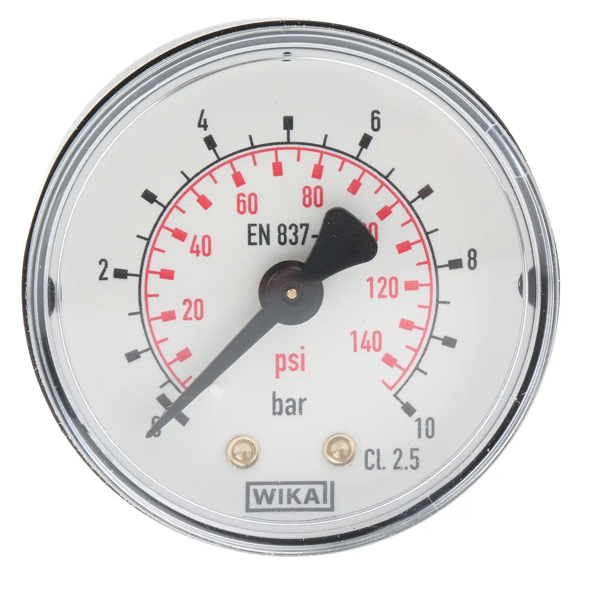 Produktfoto 1 von WIKA 111.12 Druckmessgerät Prozessanschluss hinten Analog 0bar → 10bar ± 2.5%, Ø 50mm
