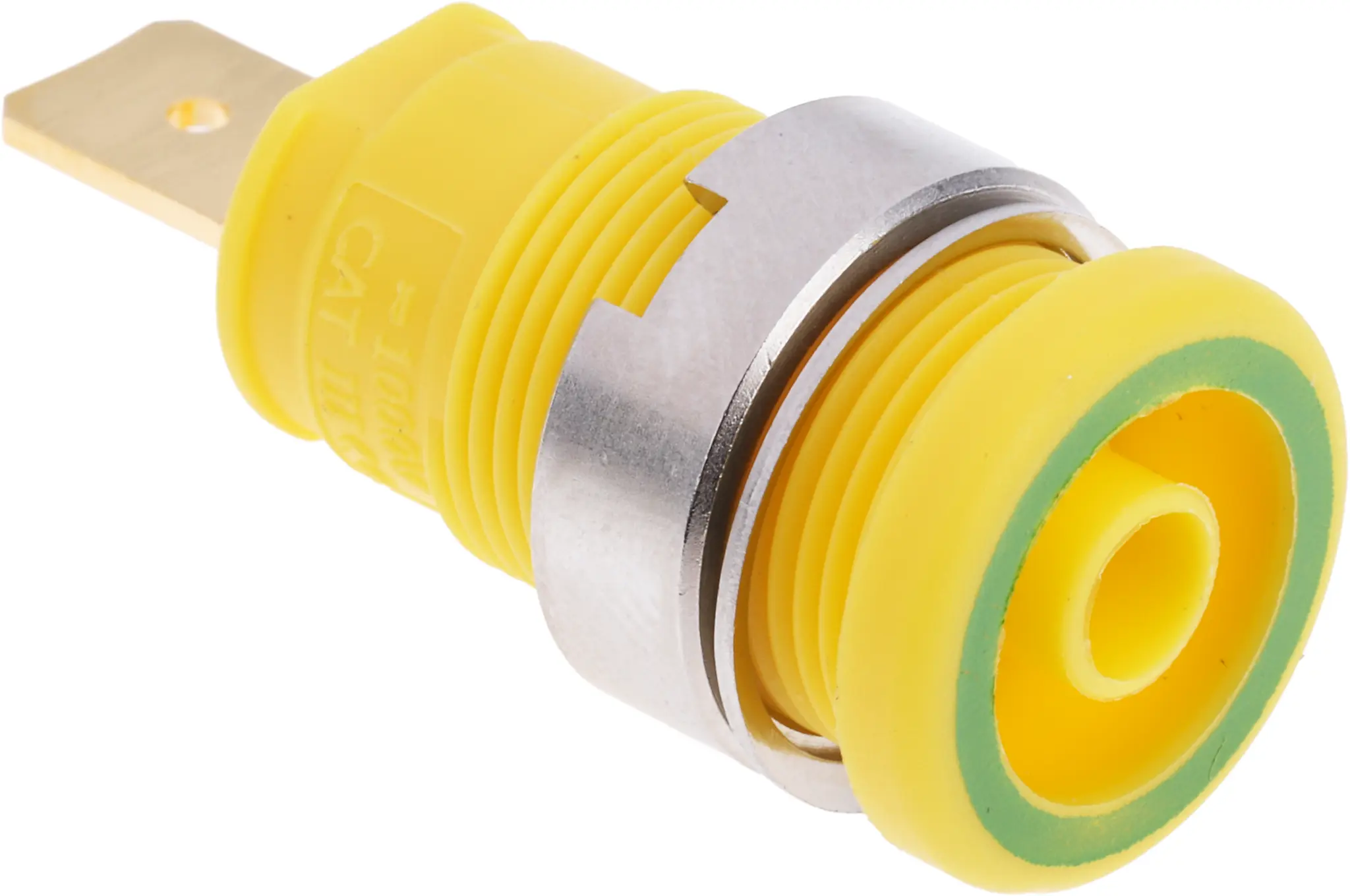 Produktfoto 1 von Hirschmann Test & Measurement 4 mm Buchse Gelb, Grün Buchse für Laborstecker, Kontakt Gold, 1000 V ac/dc 32A Stecker