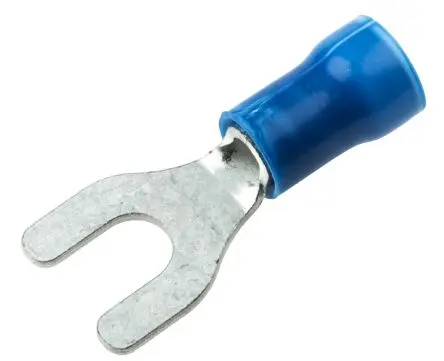 Produktfoto 1 von TE Connectivity PLASTI-GRIP Blau Isoliert Gabelkabelschuh B. 9.78mm, M4 Vinyl 16 AWG 14 AWG