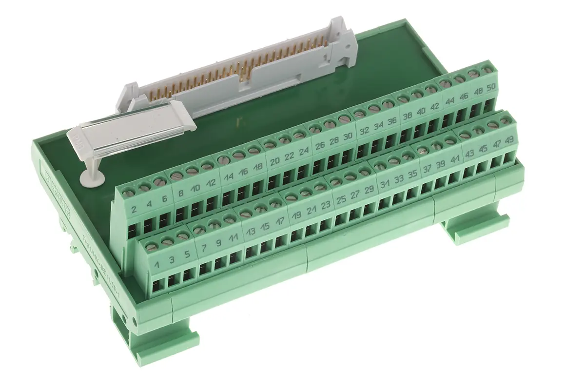 Produktfoto 1 von Phoenix Contact Schnittstellenmodul Flachbandkabel, Stecker, 50-polig, 50 V ac, 60 V dc, DIN-Hutschiene 1A