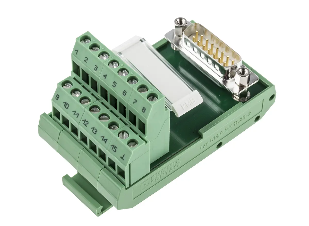 Produktfoto 1 von Phoenix Contact FLKM-D15 SUB/S Schnittstellenmodul D-SUB, Stecker, 15-polig, 60 V dc, 25 V ac, DIN-Hutschiene 2.5A
