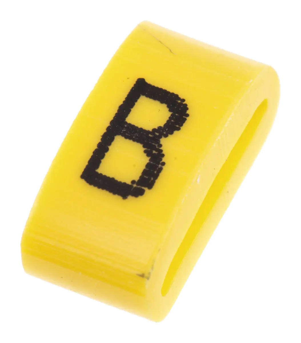 Produktfoto 1 von HellermannTyton Ovalgrip Kabelmarkierung Aufschiebbar, Beschriftung: B, Schwarz Gelb, Ø 2.5 mm - 6 mm, 4.5 mm x 4 mm