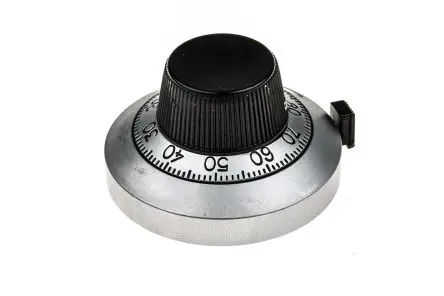 Vishay Silber Potentiometer-Knopf, Zeiger Schwarz Ø 46 mm x 25.4 mm, Rund Schaft 6.35 mm