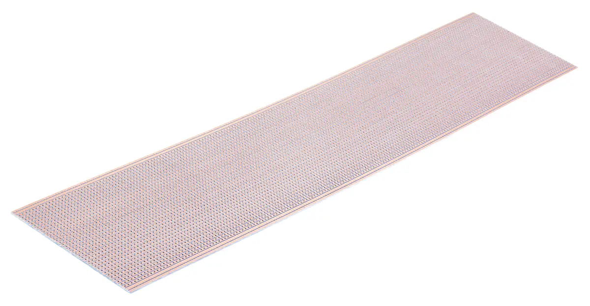 Produktfoto 1 von RS PRO Streifenplatinen, Epoxid Glasfaser-Laminat, 35 μm, 1-seitig 454.66 mm, PCB-Bohrung 1.02 mm 95.1 mm, 34 x 179 FR4
