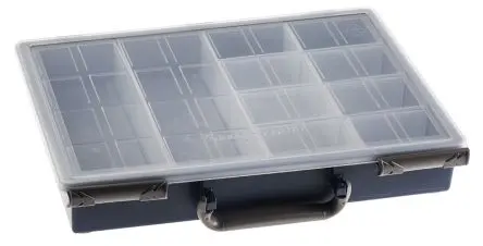 Produktfoto 1 von Raaco Kleinteilebox, Polypropylen Blau, 10 Fächer, 57 mm x 338mm x 261 mm