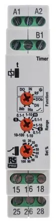 Produktfoto 1 von RS PRO LMMT Zeitrelais, DIN-Hutschiene 230 V dc 230V ac, 24 V ac, 0.1 s to 100 h, 2 Kont. Multifunktion, 2-poliger
