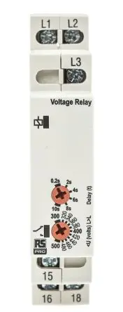 Produktfoto 1 von RS PRO L Überwachungsrelais 3-phasig, 1-poliger Umschalter DIN-Hutschiene