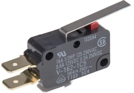 Omron Mikroschalter Scharnierhebel lang-Betätiger Stecker, 1-poliger Umschalter, 250 V ac, 16A IP40 1.96N -25 °C - 80 °C