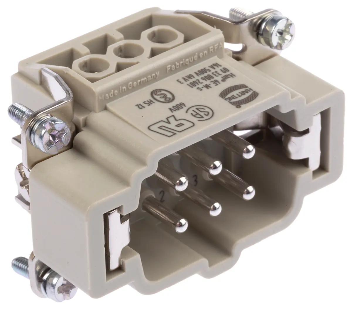 Produktfoto 1 von HARTING Han E Industrie-Steckverbinder Kontakteinsatz, 6-polig 16A Stecker