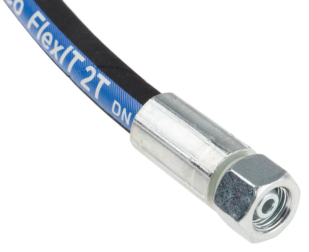 Produktfoto 1 von RS PRO Hydraulikschlauch, konfektioniert Synthetisches Gummi Innen ø 6.35 mm, 1.96 m, max. 400 bar, 100 °C, -40 °C