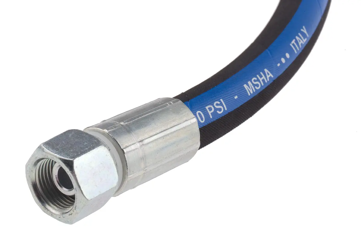 Produktfoto 1 von RS PRO Hydraulikschlauch, konfektioniert Synthetisches Gummi Innen ø 9.53 mm, 1.96 m, max. 330 bar, 100 °C, -40 °C