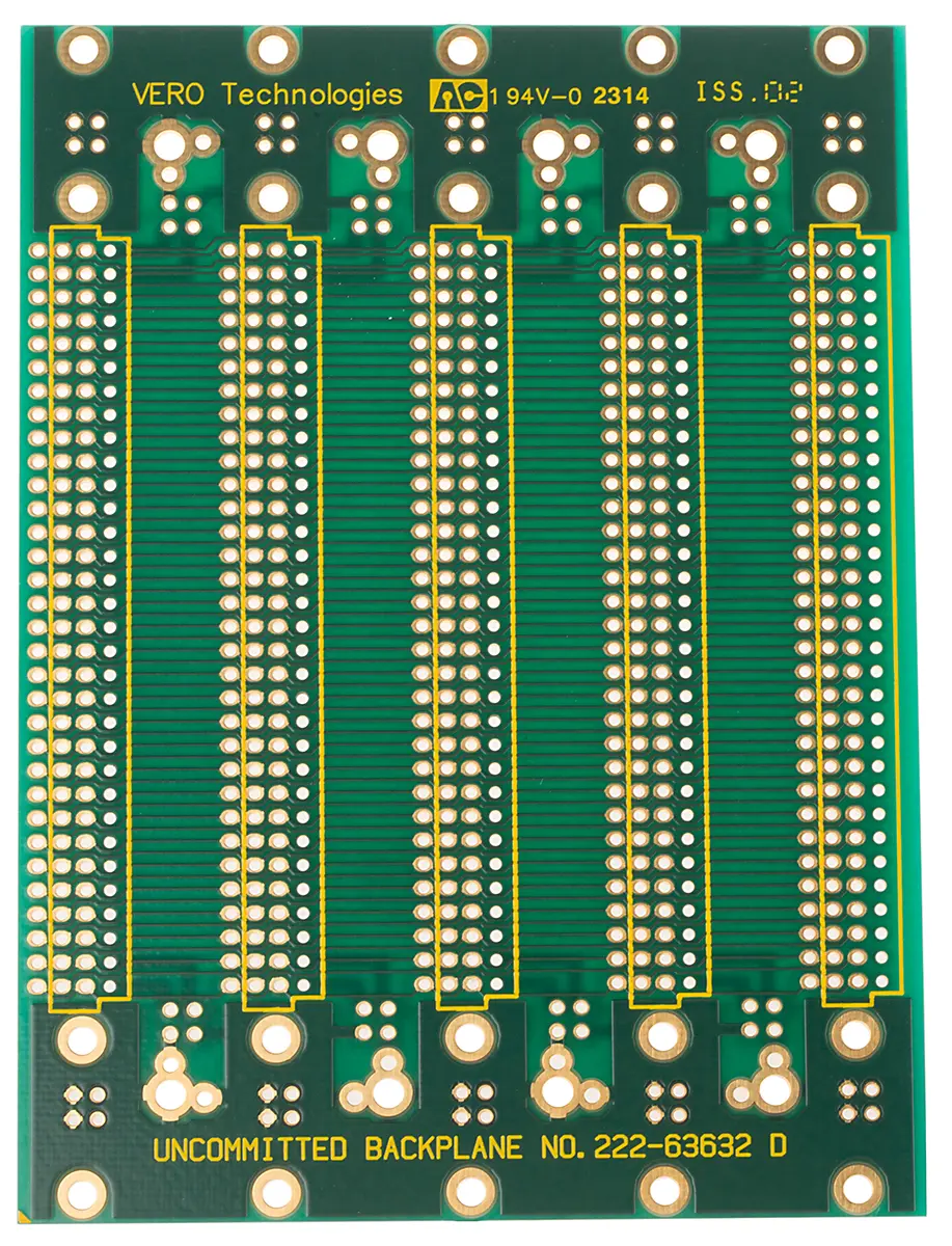 Produktfoto 1 von RS PRO Epoxid Glasfaser-Laminat Backplane 2-seitig, 96-polig 18.8 HP, Raster 20.32 mm