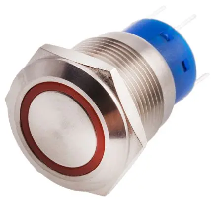 Produktfoto 1 von RS PRO Druckschalter Rot Beleuchtet Tastend Panel Ø 19.2 mm, 1-poliger Umschalter / 5A 12 V dc 250 V ac, IP67