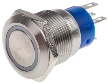 Produktfoto 1 von RS PRO Druckschalter Weiß Beleuchtet Rastend Panel Ø 19.2 mm, 1-poliger Umschalter / 5A 12 V dc 250 V ac, IP67