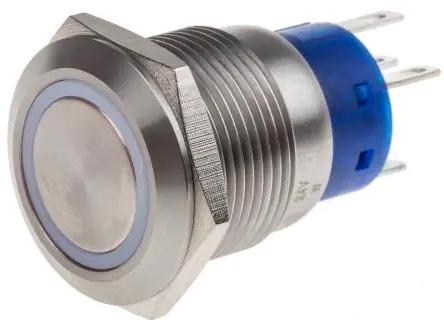 Produktfoto 1 von RS PRO Druckschalter Weiß Beleuchtet Tastend Panel Ø 19.2 mm, 1-poliger Umschalter / 5A 12 V dc 24 V ac, IP67