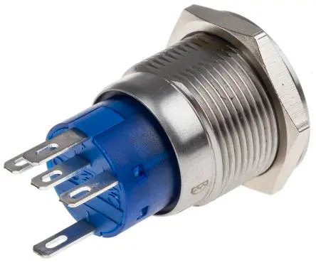 Produktfoto 1 von RS PRO Druckschalter Blau Beleuchtet Rastend Panel Ø 19.2 mm, 1-poliger Umschalter / 5A 12 V dc 250 V ac, IP67