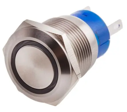 Produktfoto 1 von RS PRO Druckschalter Blau Beleuchtet Tastend Panel Ø 19.2 mm, 1-poliger Umschalter / 5A 12 V dc 250 V ac, IP67