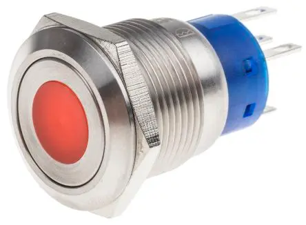 Produktfoto 1 von RS PRO Druckschalter Rot Beleuchtet Rastend Panel Ø 19.2 mm, 1-poliger Umschalter / 5A 250 V ac, IP67