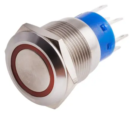 Produktfoto 1 von RS PRO Druckschalter Rot Beleuchtet Rastend Panel Ø 19.2 mm, 2-poliger Umschalter / 5A 12 V dc 250 V ac, IP67