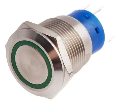 RS PRO Druckschalter Grün Beleuchtet Rastend Panel Ø 19.2 mm, 1-poliger Umschalter / 5A 12 V dc 250 V ac, IP67