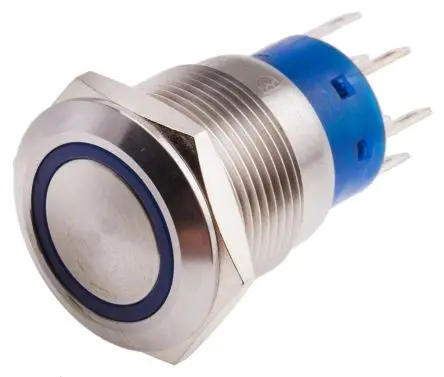 RS PRO Druckschalter Blau Beleuchtet Rastend Panel Ø 19.2 mm, 2-poliger Umschalter / 5A 250 V ac, IP67