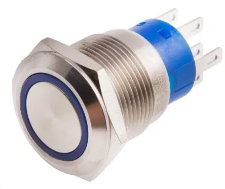 RS PRO Druckschalter Blau Beleuchtet Tastend Panel Ø 19.2 mm, 2-poliger Umschalter / 5A 12 V dc 250 V ac, IP67
