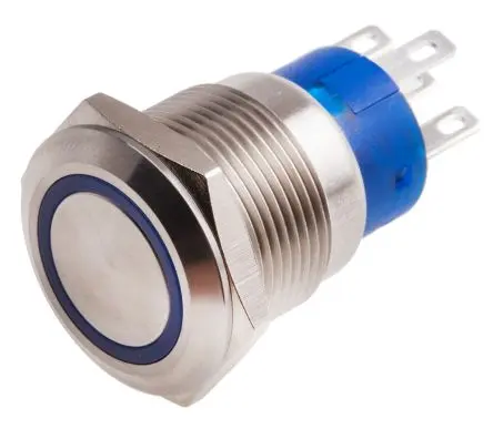Produktfoto 1 von RS PRO Druckschalter Blau Beleuchtet Rastend Panel Ø 19.2 mm, 1-poliger Umschalter / 5A 250 V ac, IP67