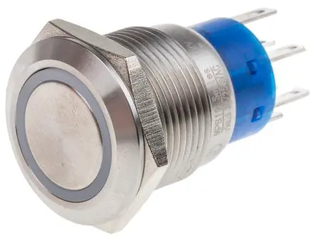 Produktfoto 1 von RS PRO Druckschalter Weiß Beleuchtet Tastend Panel Ø 19.2 mm, 2-poliger Umschalter / 5A 12 V dc 250 V ac, IP67