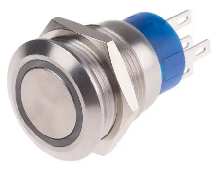 Produktfoto 1 von RS PRO Druckschalter Gelb Beleuchtet Tastend Panel Ø 19.2 mm, 1-poliger Umschalter / 5A 12 V dc 250 V ac, IP67