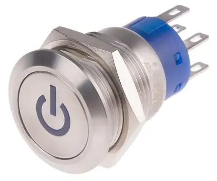 Produktfoto 1 von RS PRO Druckschalter Blau Beleuchtet Rastend Panel Ø 19 mm, 2-poliger Umschalter / 5A 12 V dc 250 V ac, IP67