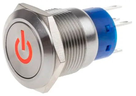 Produktfoto 1 von RS PRO Druckschalter Rot Beleuchtet Rastend Panel Ø 19 mm, 2-poliger Umschalter / 5A 12 V dc 250 V ac, IP67