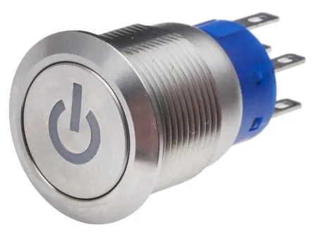 Produktfoto 1 von RS PRO Druckschalter Gelb Beleuchtet Rastend Panel Ø 19 mm, 2-poliger Umschalter / 5A 12 V dc 250 V ac, IP67