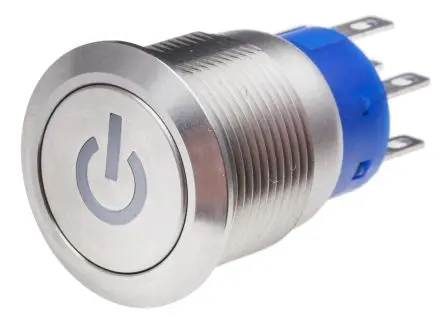 Produktfoto 1 von RS PRO Druckschalter Weiß Beleuchtet Rastend Panel Ø 19 mm, 1-poliger Umschalter / 5A 12 V dc 250 V ac, IP67