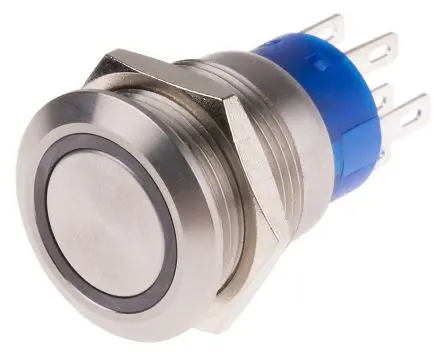 Produktfoto 1 von RS PRO Druckschalter Blau Beleuchtet Rastend Panel Ø 19.2 mm, 2-poliger Umschalter / 5A 250 V ac, IP67