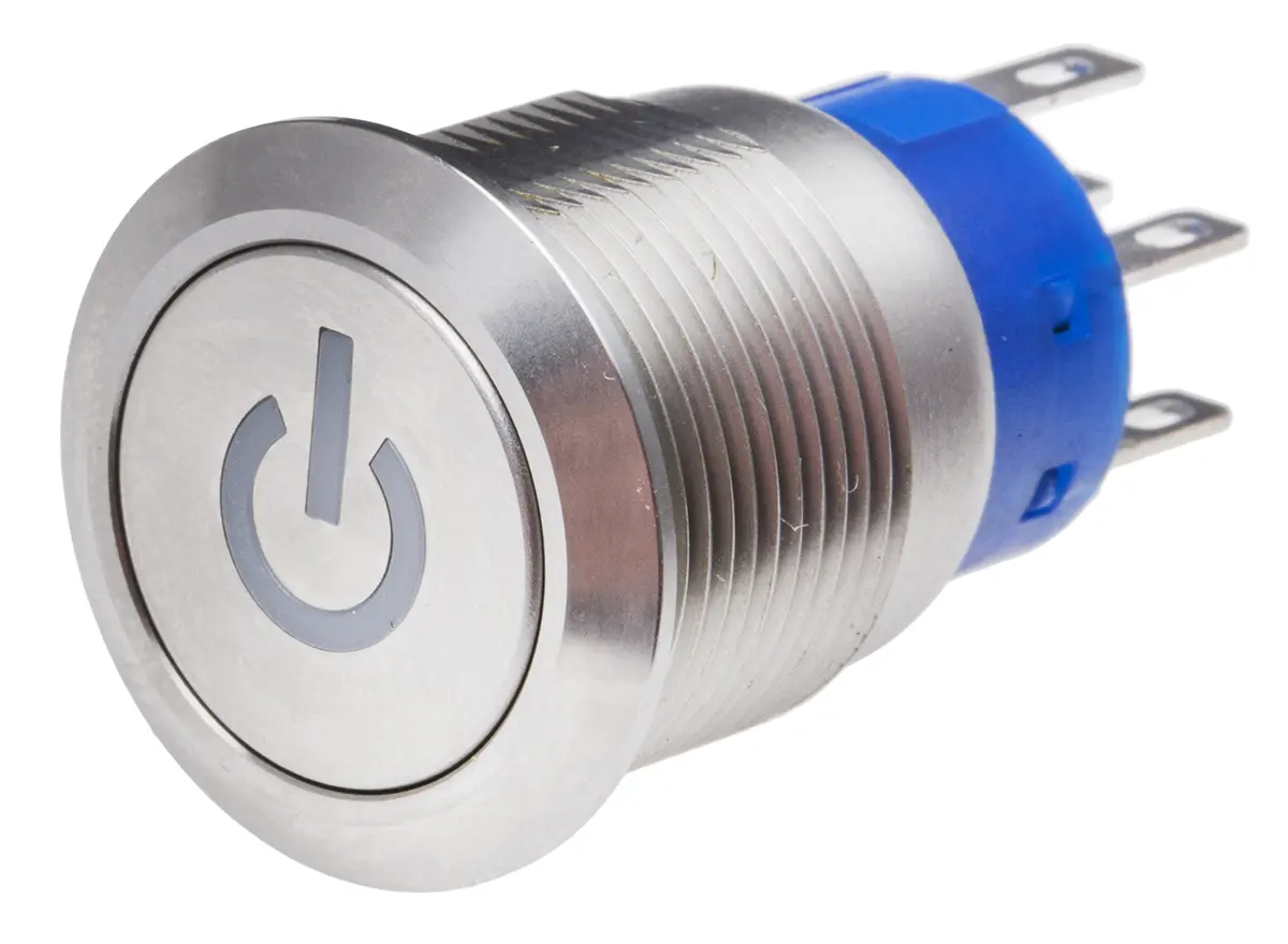 Produktfoto 1 von RS PRO Druckschalter Gelb Beleuchtet Rastend Panel Ø 19 mm, 2-poliger Umschalter / 5 A 12 V dc 250 V ac, IP40