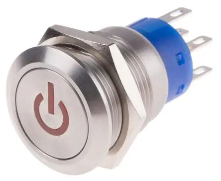Produktfoto 1 von RS PRO Druckschalter Rot Beleuchtet Tastend Panel Ø 19 mm, 2-poliger Umschalter / 5A 12 V dc 250 V ac, IP67