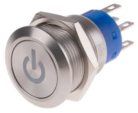 Produktfoto 1 von RS PRO Druckschalter Gelb Beleuchtet Rastend Panel Ø 19 mm, 2-poliger Umschalter / 5A 250 V ac, IP67