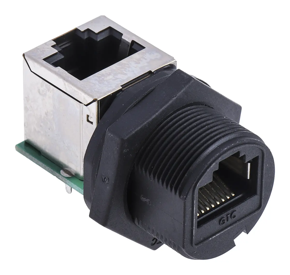Produktfoto 1 von RS PRO, GTC Sealed Ethernet-Verbinder, RJ45-Buchse, Cat5e, 2 -Port, Typ Abgeschirmt, L 36.9 mm, Typ 90°-Kupplung