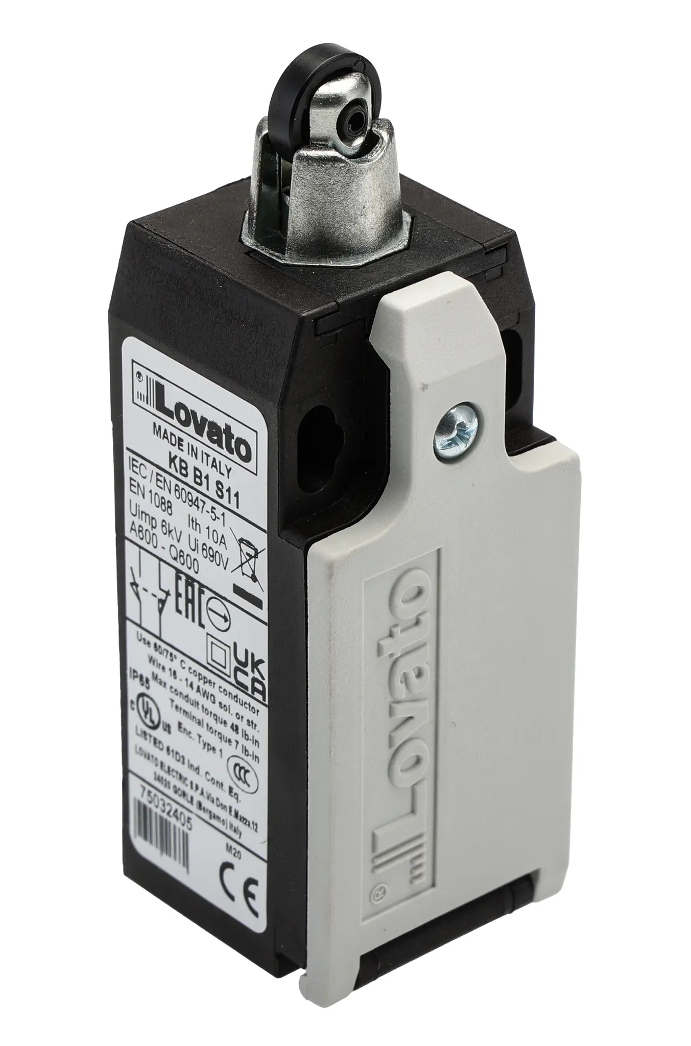 Produktfoto 1 von Lovato Endschalter, Rollenstößel, SPST-NC, SPST-NO, Schließer/Öffner, IP20, IP65, Thermoplast, 10A Anschluss 1/2 in NPT