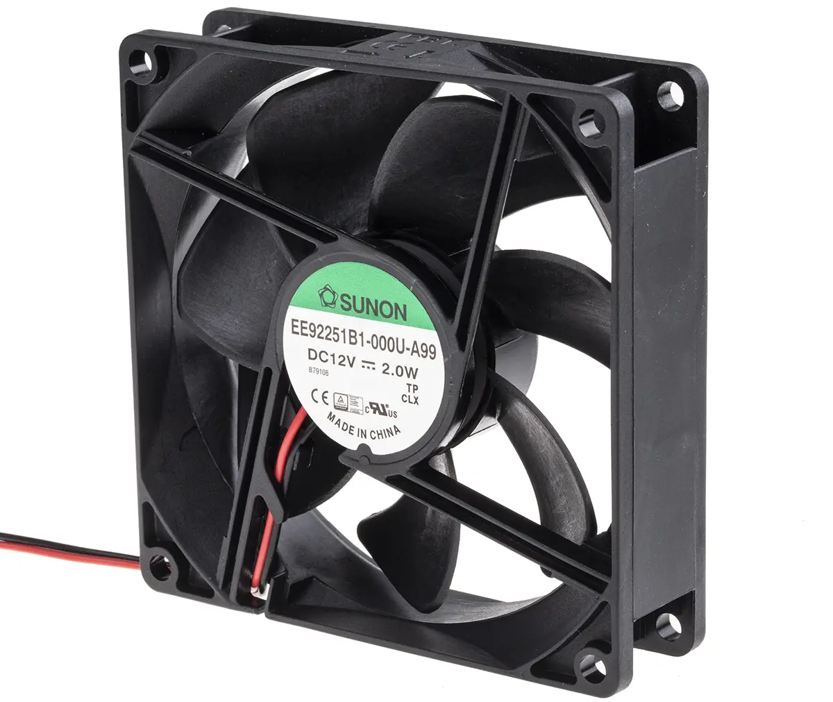 Produktfoto 1 von Sunon EE DC-Axiallüfter, Kugellager, 12 V dc / 2W, 92 x 92 x 25mm, 3000U/min, 87.5m³/h