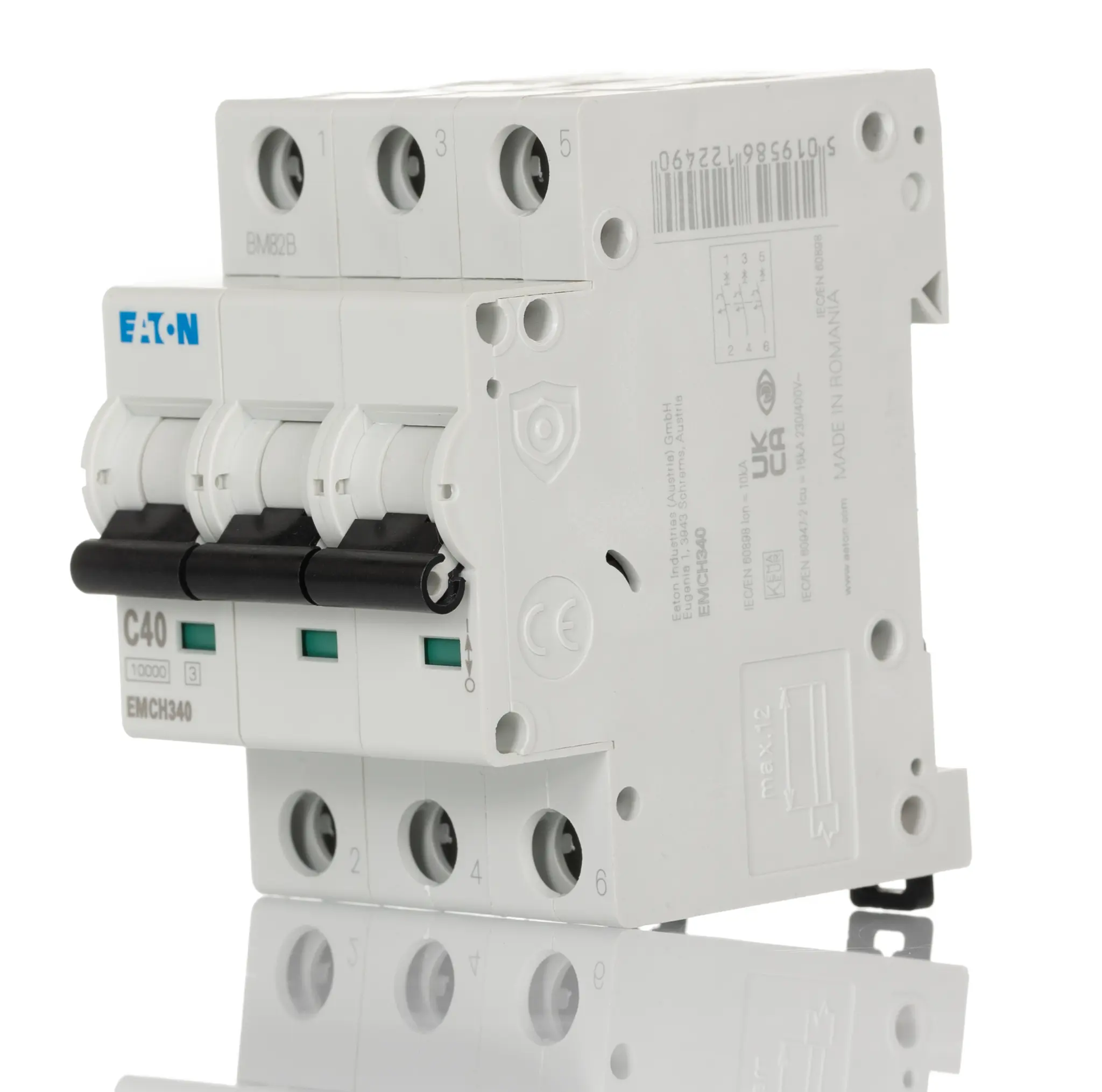 Produktfoto 1 von Eaton EMCH Miniaturüberlastschalter Typ C, Pol 3-polig 40 A 240 V ac, Abschaltvermögen 10 kA MEM Shield 48 V dc
