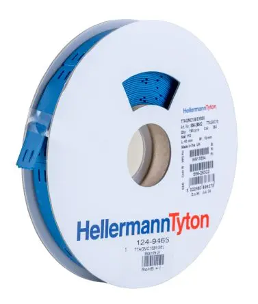 Produktfoto 1 von HellermannTyton Kabeletiketten B. 65 mm für TT430, TT4000+ 190 pro Paket auf Blau 65 mm Weiß Polyolefin