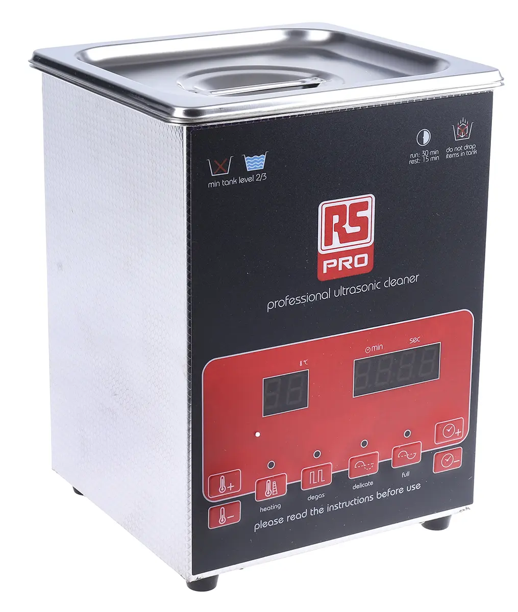 Produktfoto 1 von RS PRO Edelstahl Ultraschallreiniger 2L, 100 W, 150 mm x 137 mm x 100 mm