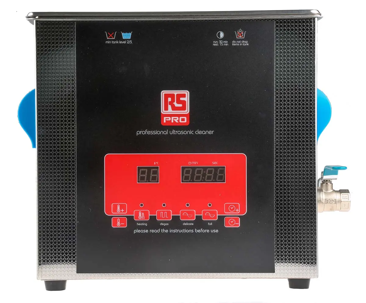 Produktfoto 1 von RS PRO Edelstahl Ultraschallreiniger 9L, 300 W, 300 mm x 153 mm x 150 mm