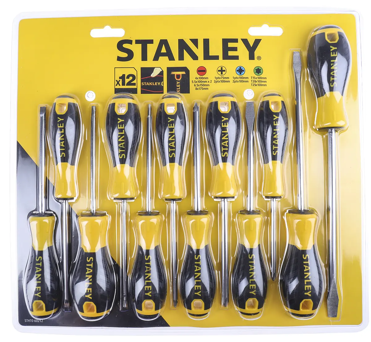 Produktfoto 1 von Stanley Standard-Schraubendrehersatz, 12-teilig Phillips, Pozidriv, Geschlitzt, Innensechsrund