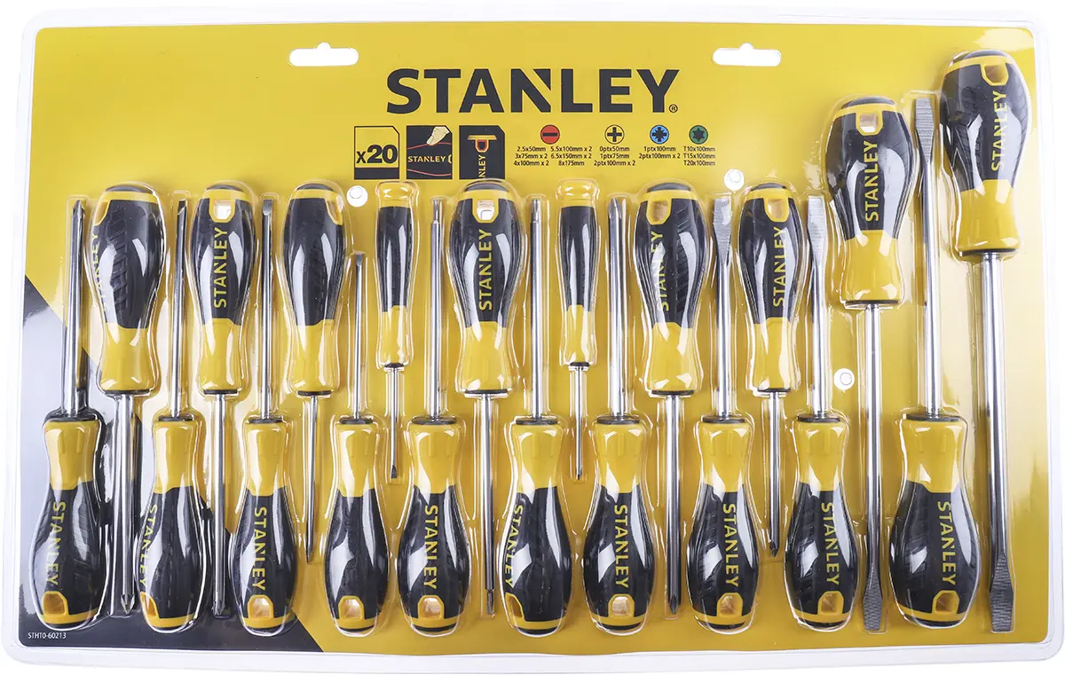 Produktfoto 1 von Stanley Standard-Schraubendrehersatz, 20-teilig Phillips, Pozidriv, Geschlitzt, Innensechsrund